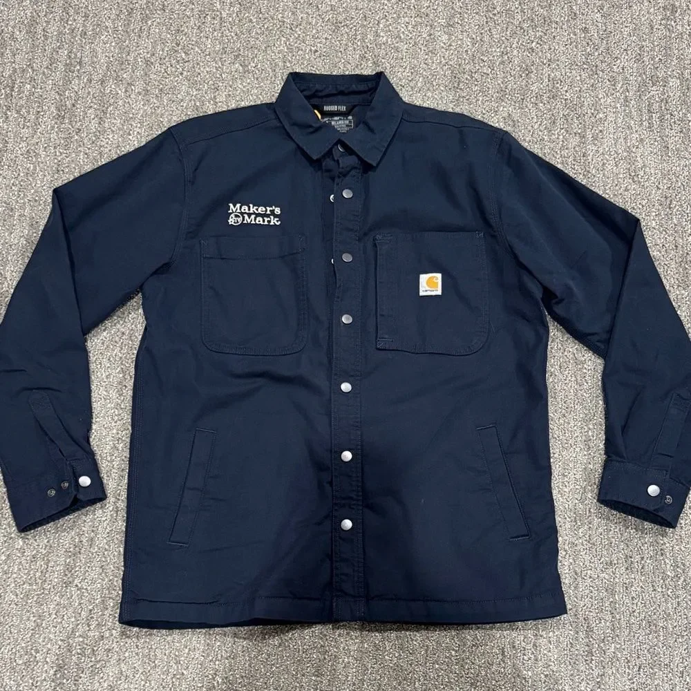 NWT Men’s Carhartt Navy Rugged Flex Button-Up Jacket Sz M - Picture 1 of 4